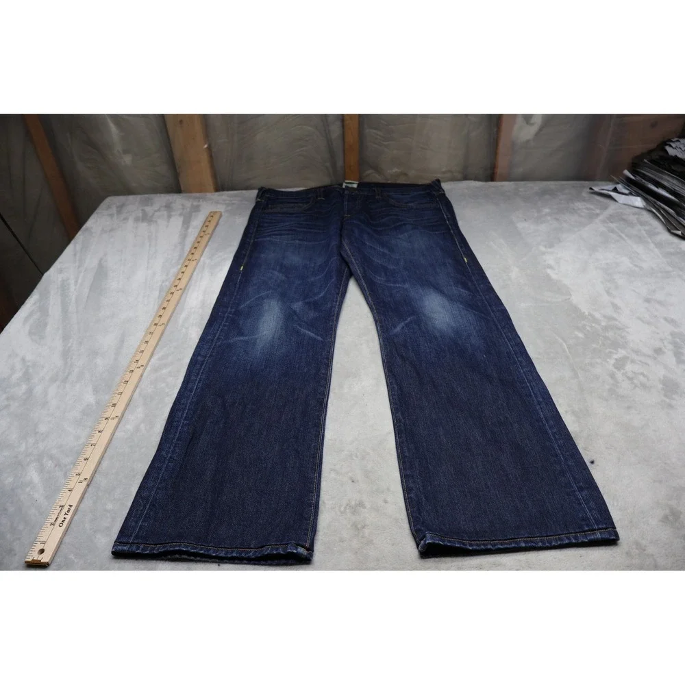 True Religion Bobby Baggy Jeans Men‎ 34x32 Dark Denim Straight Whisker Fade USA